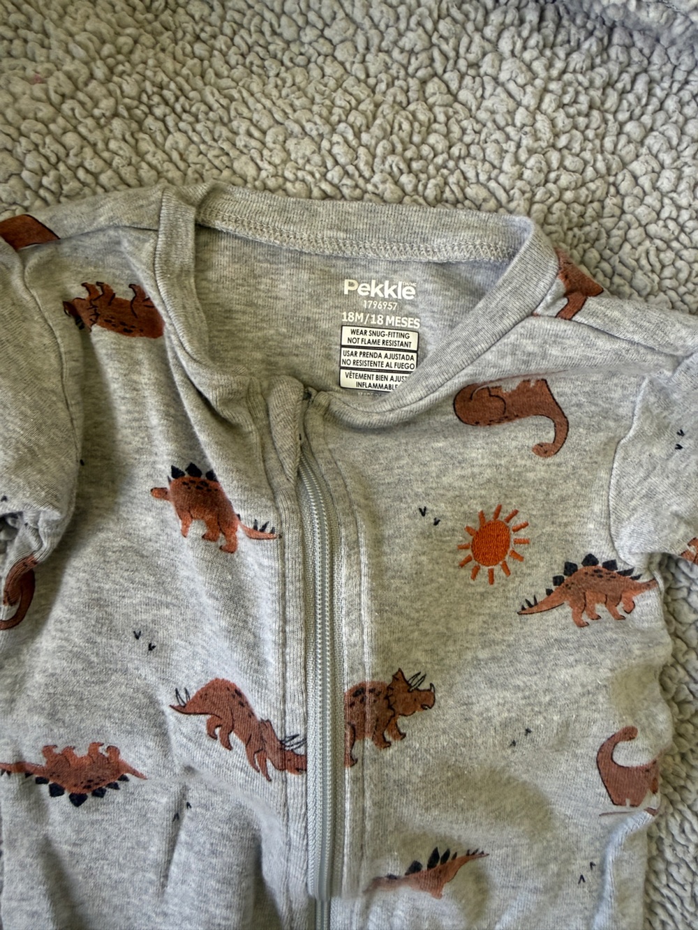 Gray Zip-Up Dinosaur One-Piece 18 months